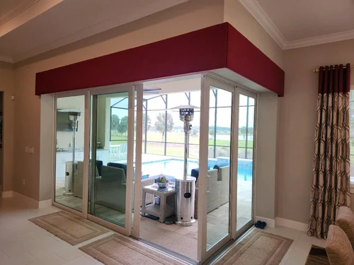 Cornices & Valances, Board-mounted cornices and soft valances that finish the top of the window and hide the hardware. By Custom Fabric Creations, St. Petersburg, FL.