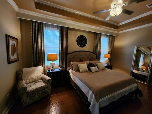 Custom Bedding, Tailored bedding in designer fabric, sized to the bed and coordinated with the room. By Custom Fabric Creations, St. Petersburg, FL.