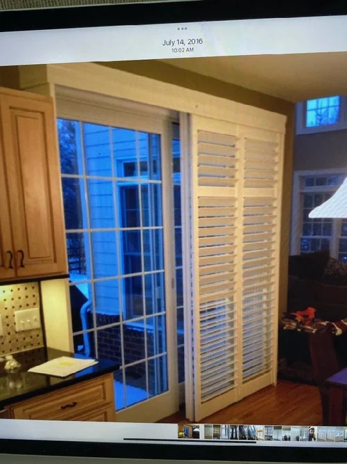 Sliding Glass Door Treatments, Custom treatments sized for a wide sliding glass door, balancing privacy, light, and easy operation. By Custom Fabric Creations, St. Petersburg, FL.