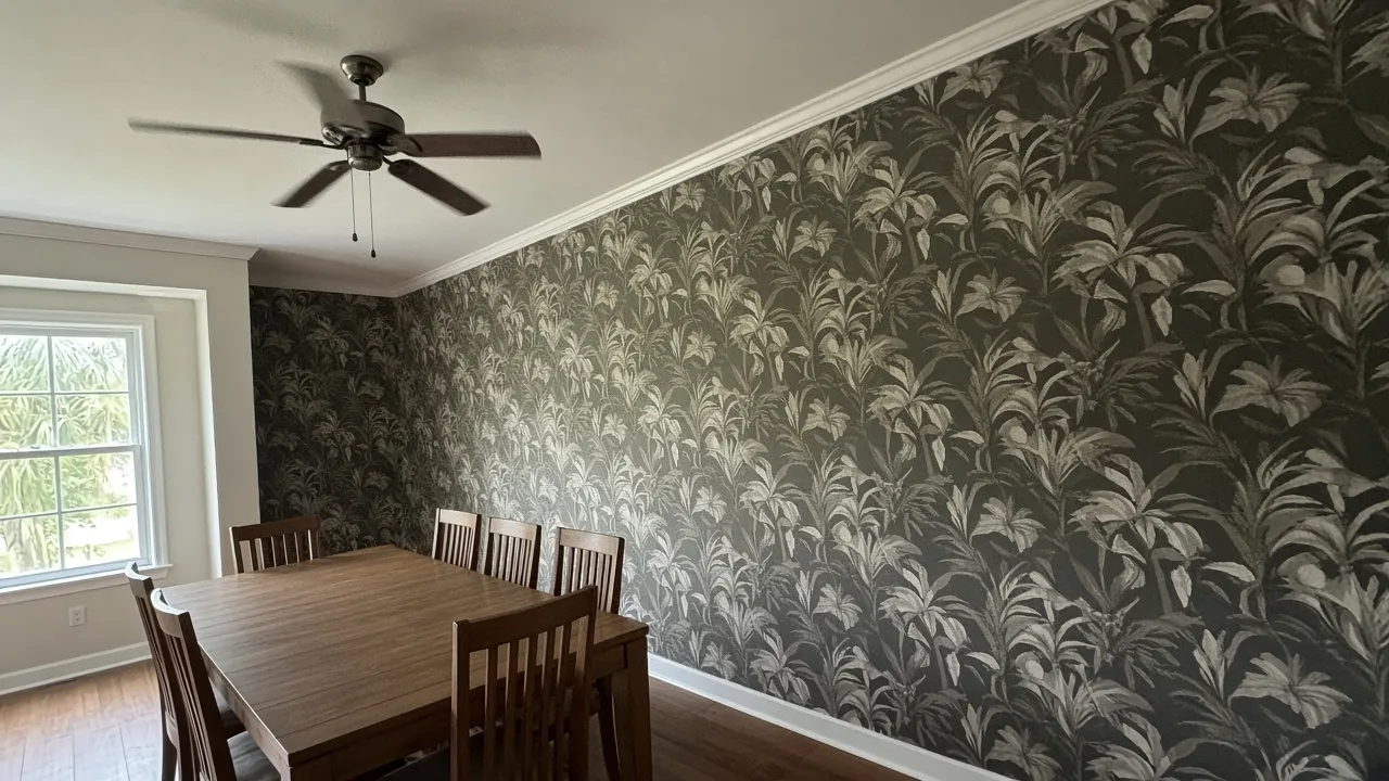 Dining room wallpaper with a large repeat, the kind of paper we sell for St. Petersburg rooms