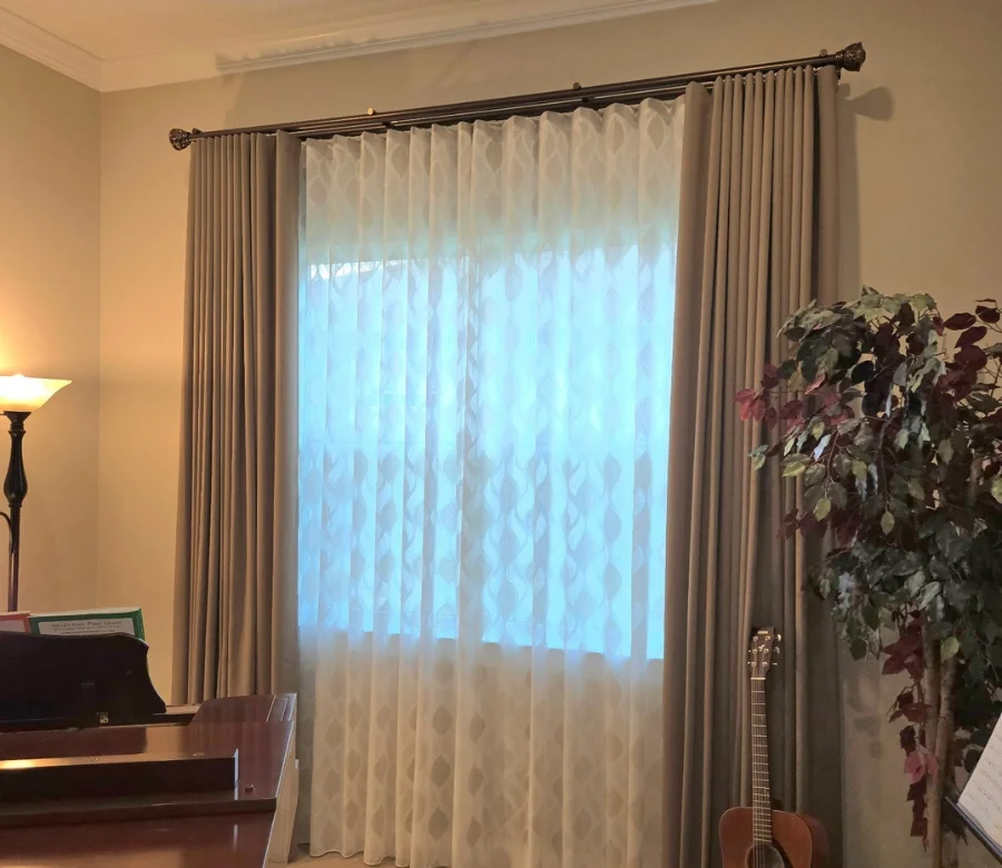 Blackout drapery panels with lined interlining for a St. Petersburg master bedroom
