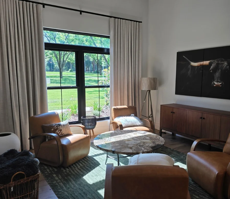 Custom Kravet drapery panels installed in a Snell Isle, St. Petersburg waterfront home by Custom Fabric Creations