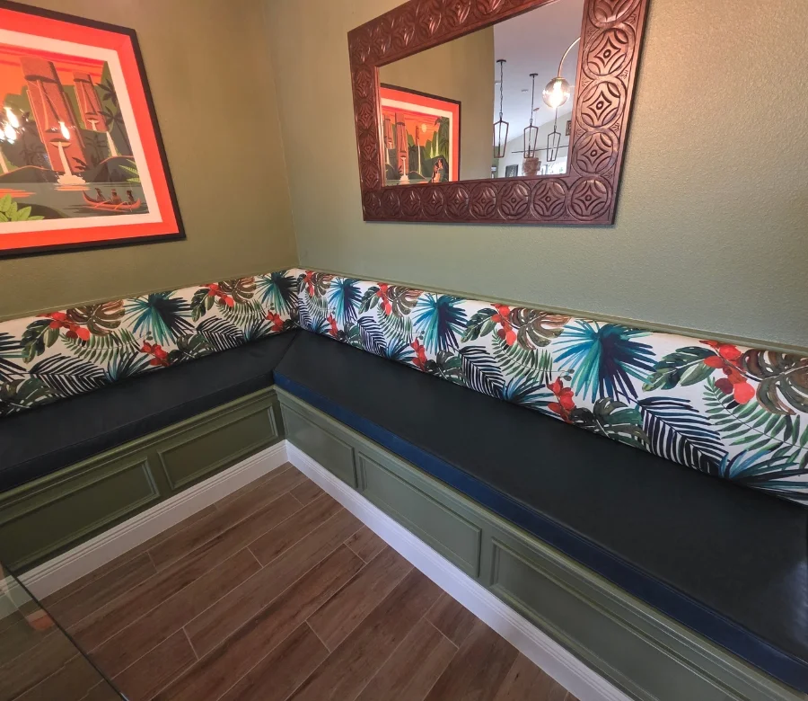 Reupholstered Seating, A tired frame brought back to life with fresh padding and a durable performance fabric chosen for daily use. By Custom Fabric Creations, St. Petersburg, FL.