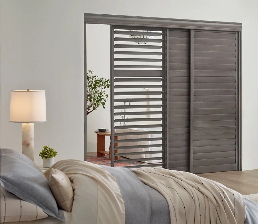 Custom plantation shutters with wide louvers installed in a St. Petersburg, FL home